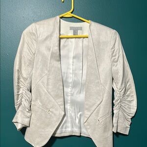 White Blazer with Ruched Sleeves and Open Front